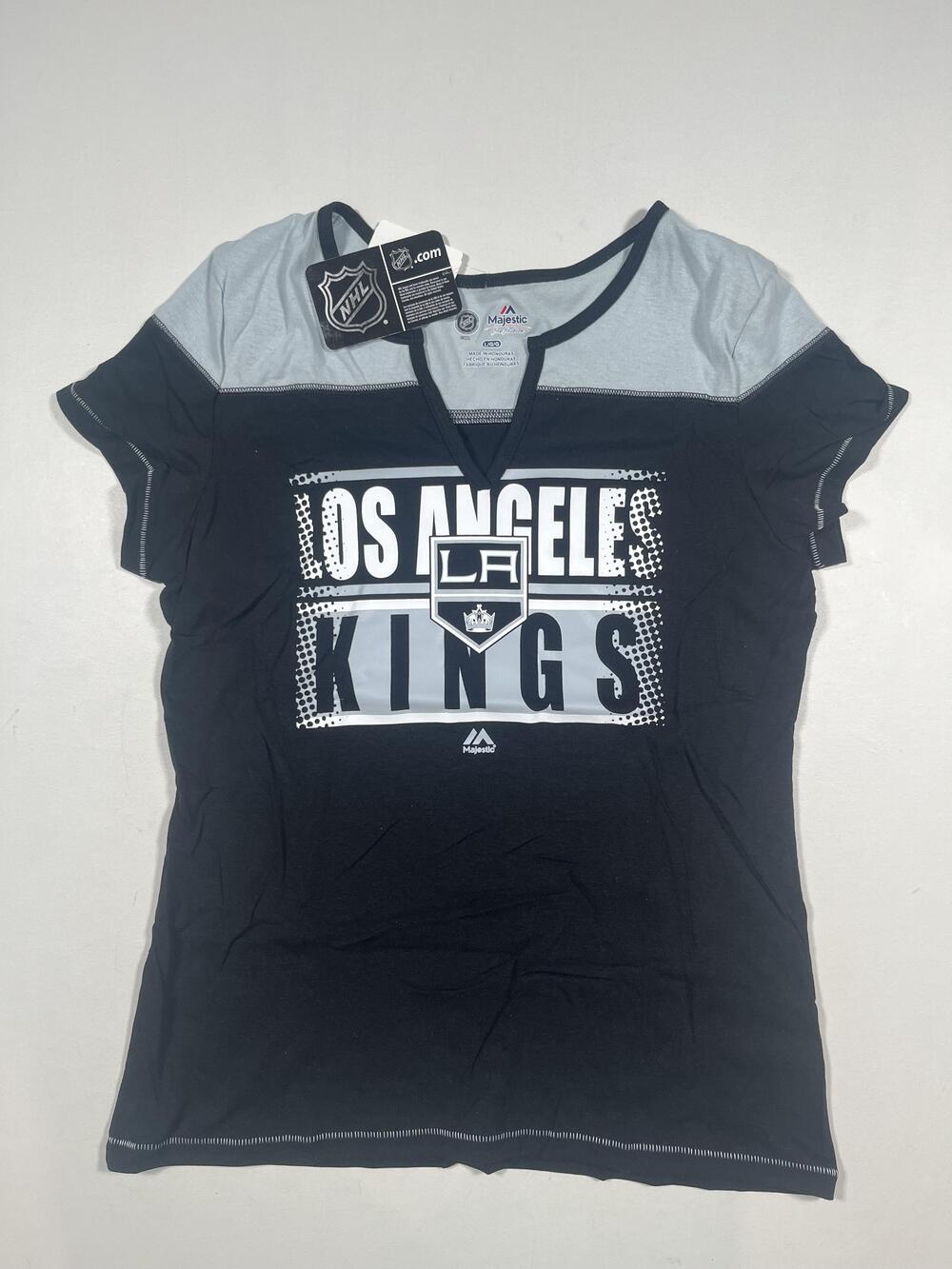 New Los Angeles Kings Shirt Womens Large Black NHL Hockey Majestic V Neck Tee